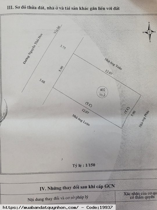 Bán nhà mặt tiền đường Nguyễn Thái Học, p Ngô Mây, Tp Quy Nhơn - Diện tích: 71.2m2 - Hướng: Tây Bắc - Giá bán:  11 tỷ 