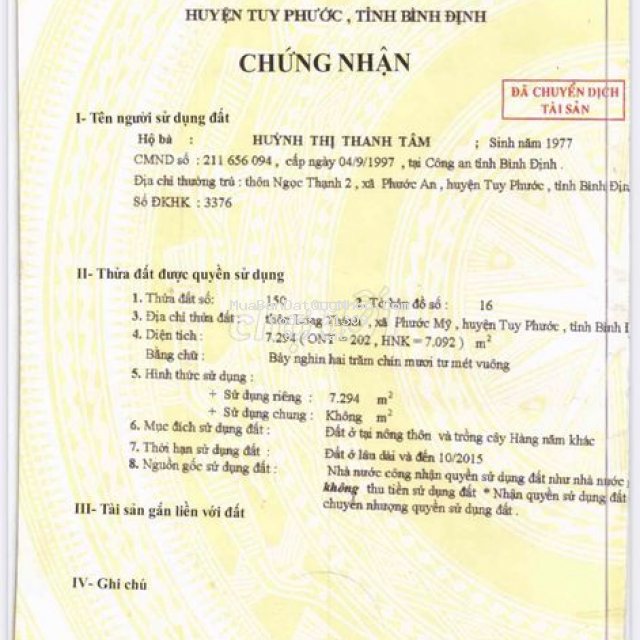 Bán nhà và đất trục đường chính thôn long thành, xã phước mỹ, quy nhơn