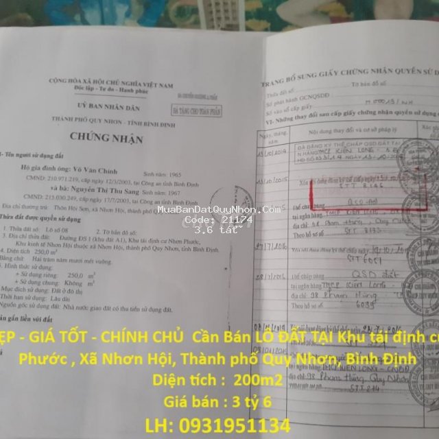 Cần bán lô đất tại  xã nhơn hội, thành phố quy nhơn, bình định