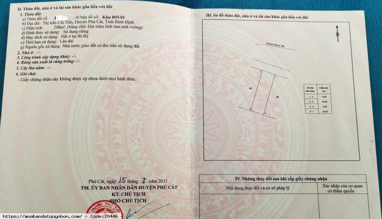 Chính chủ cần bán lô đất mặt tiền trục đường cát tiến <=> nhơn hội.