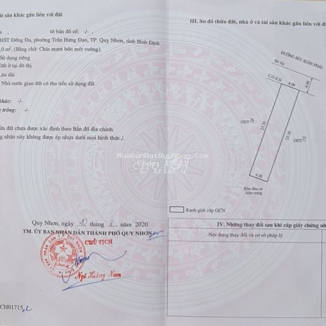 đất mt bùi xuân phái giá 67tr/m2