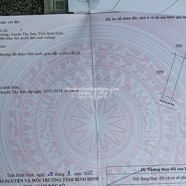 Gia đình cần bán lô đất thổ cư gần trường mẫu giáo bình tường, tây sơn