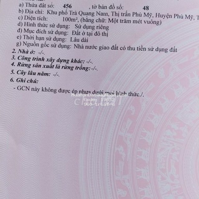 Lô đất ở khu đồng xanh, phù mỹ, bình định,