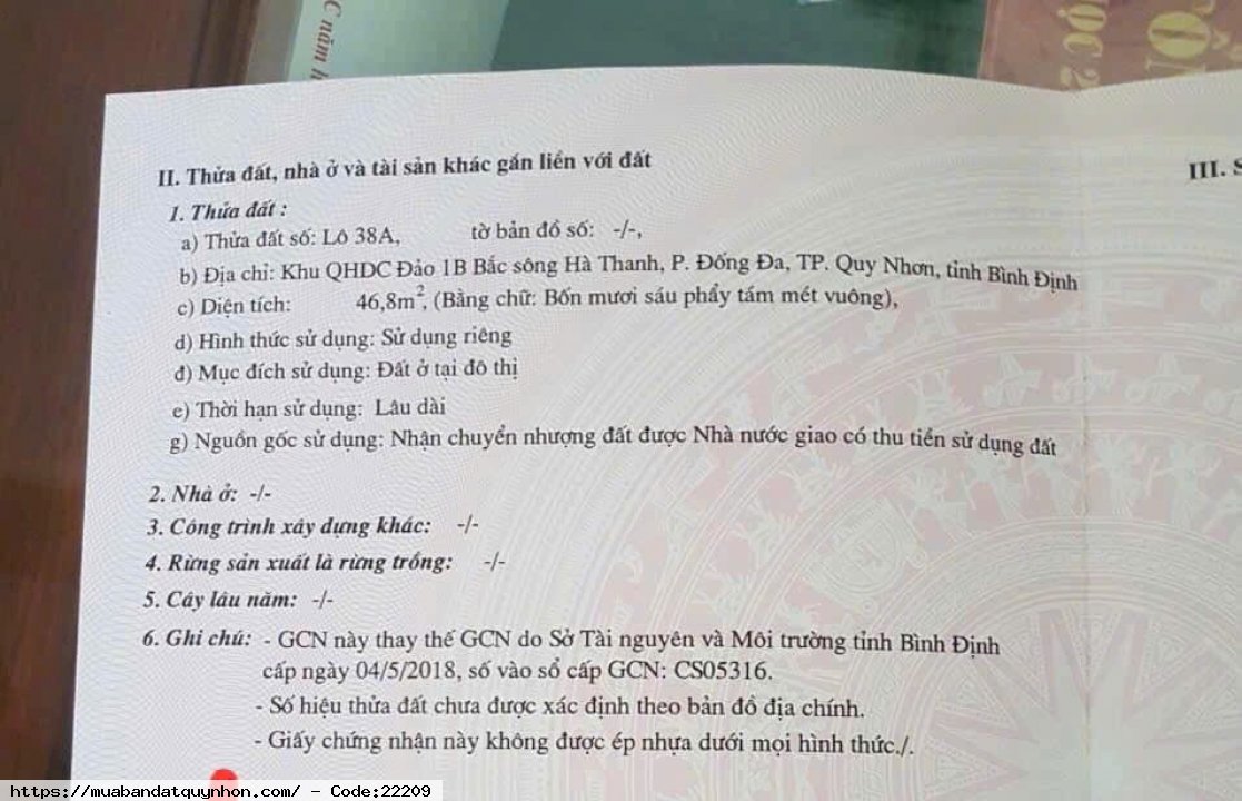 Bán đất đường Hoàng Cầm p Đống Đa TP Quy Nhơn view sông dt 46m2 sổ giao ngay Bán đất đường Hoàng Cầm p Đống Đa TP Quy Nhơn view sông dt 46m2 sổ giao ngay