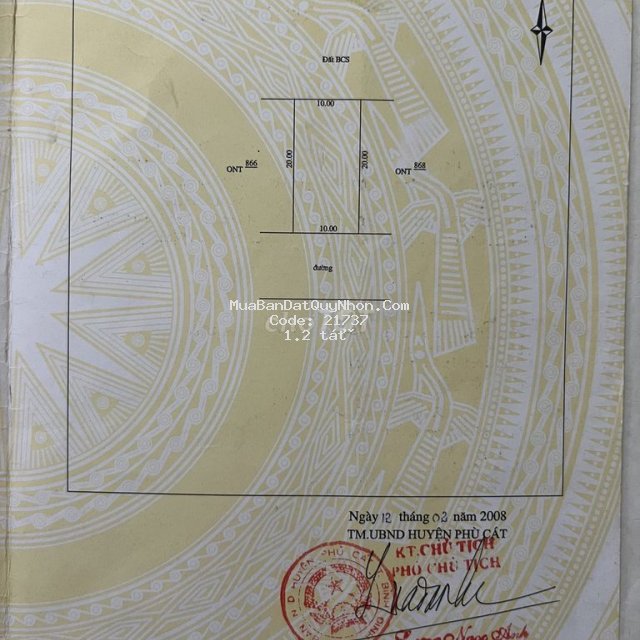 Bán đất phù cát, giáp ranh ngô mây, dt 10x20m, full thổ cư