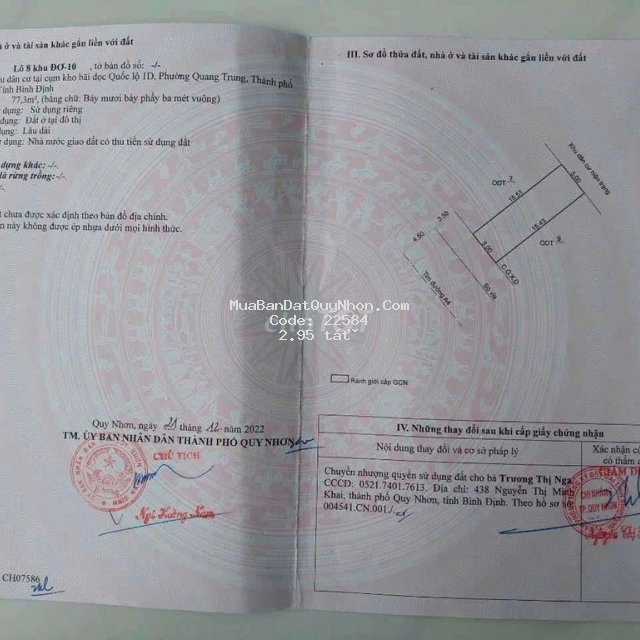 Bán lô đất đường a4 khu gara quyền, phường quang trung, quy nhơn