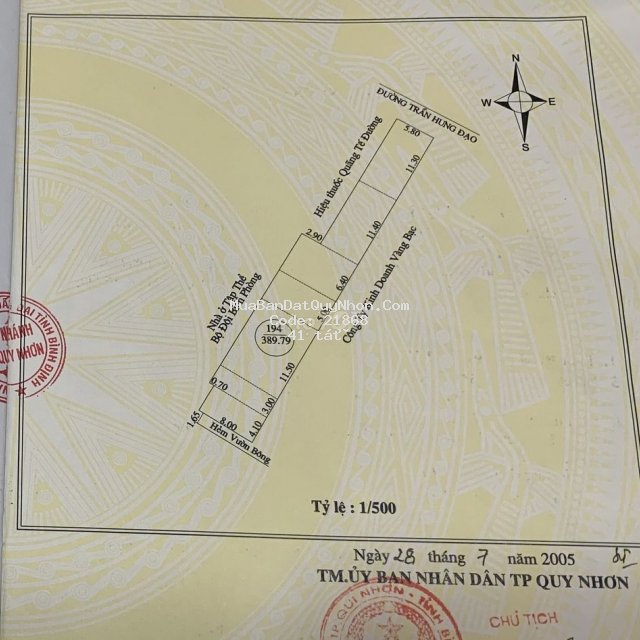 Bán lô đất lớn mặt tiền đường trần hưng đạo, thành phố quy nhơn