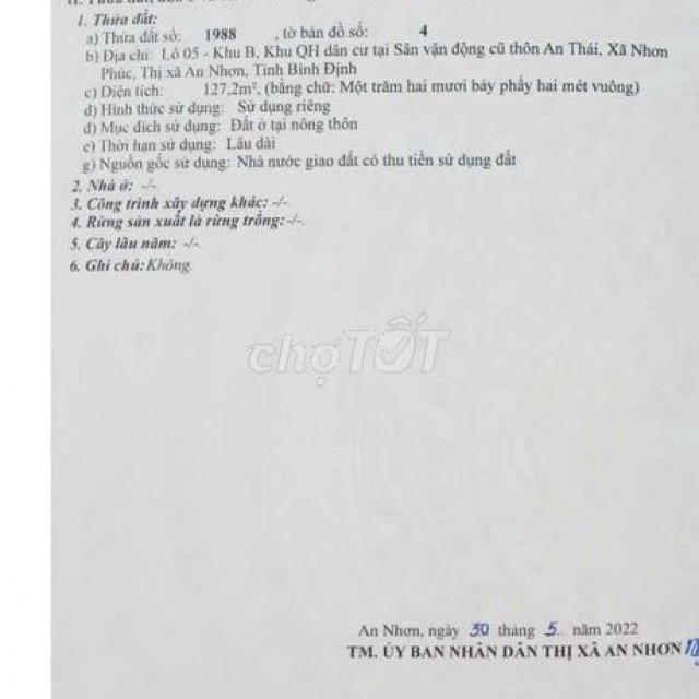 Bán lô đất tại khu qh dân cư tại sân vận động cũ thôn an thái