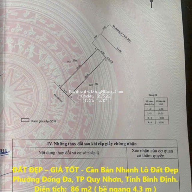 Cần bán nhanh lô đất đẹp phường đống đa, tp quy nhơn, tỉnh bình định.