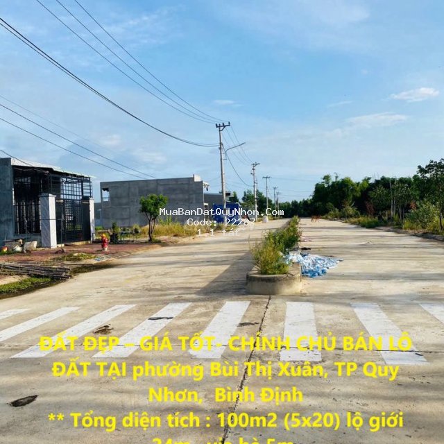 Chính chủ bán lô đất tại phường bùi thị xuân, tp quy nhơn,  bình định