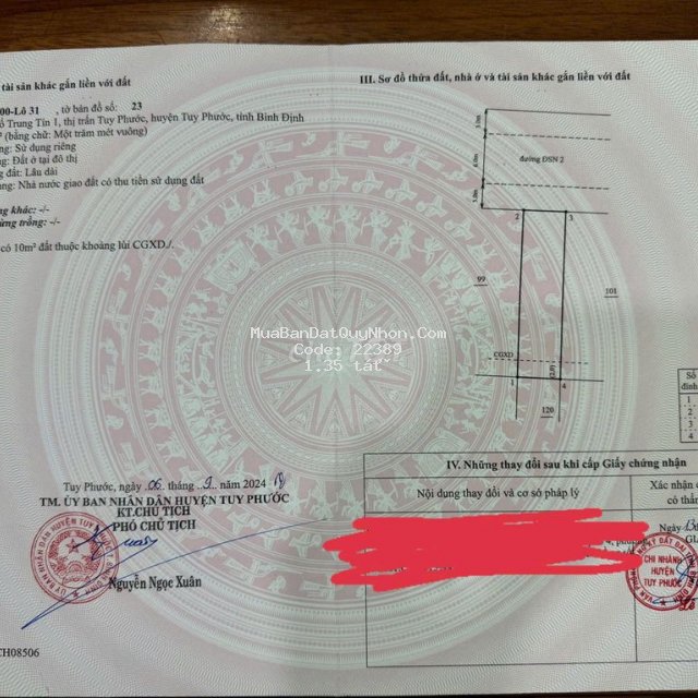 Rẻ nhất khu lô đất ngay trường cấp 2 tuy phước 100m2 giá chỉ 1ty350