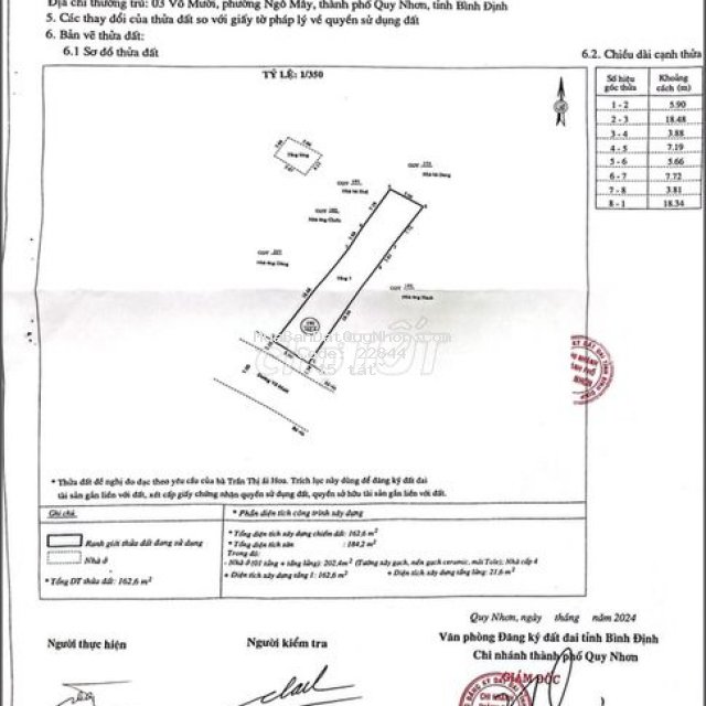 Bán 03 võ mười tp.qui nhơn 92trieu/m²  162,6m² ( 5,9m × 27,6m )