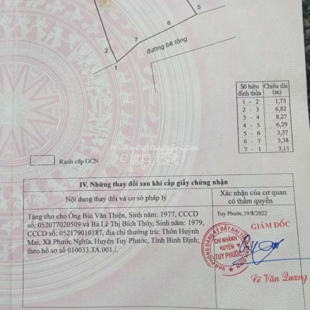 Bán đất huỳnh mai tuy phước gần quốc lộ 19. giá 450tr