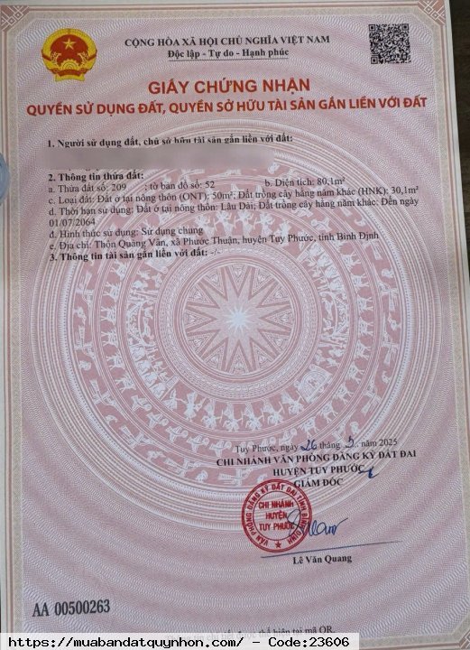 Bán nhà và đất dt 232m2 - VỊ TRÍ ĐẮC ĐỊA TẠI QUẢNG VÂN, PHƯỚC THUẬN - TUY PHƯỚC - GIA LAI (BINH ĐỊNH) Bán nhà và đất dt 232m2 - VỊ TRÍ ĐẮC ĐỊA TẠI QUẢNG VÂN, PHƯỚC THUẬN - TUY PHƯỚC - GIA LAI (BINH ĐỊNH)