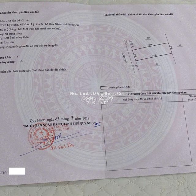 Chính chủ bán gấp! 120m^2 đất biển nhơn lý, sổ đỏ 100%.