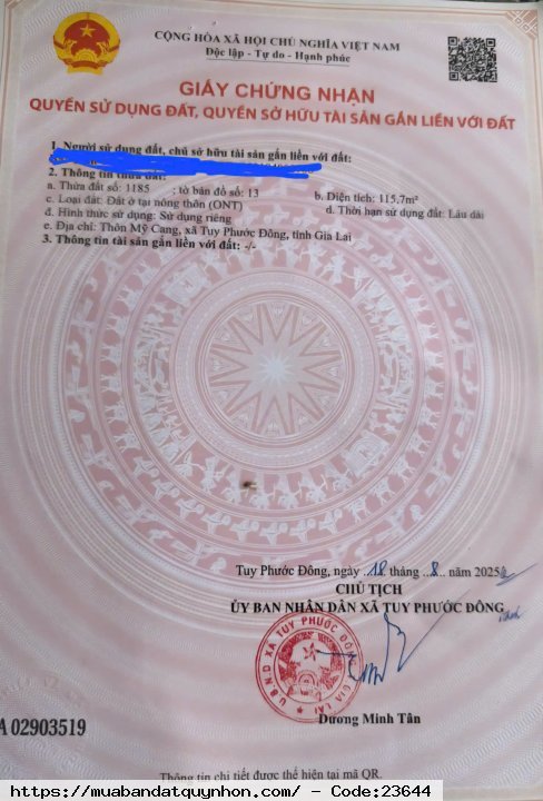 Chủ đất cần bán gấp lô đất 115m² tại Mỹ Cang, Tuy Phước, Bình Định Chủ đất cần bán gấp lô đất 115m² tại Mỹ Cang, Tuy Phước, Bình Định