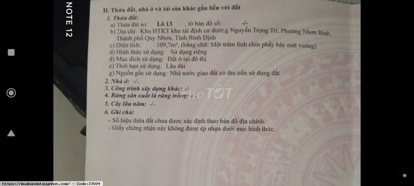 đất mặt tiền quy nhơn 5.2m, 110m2, hướng đông