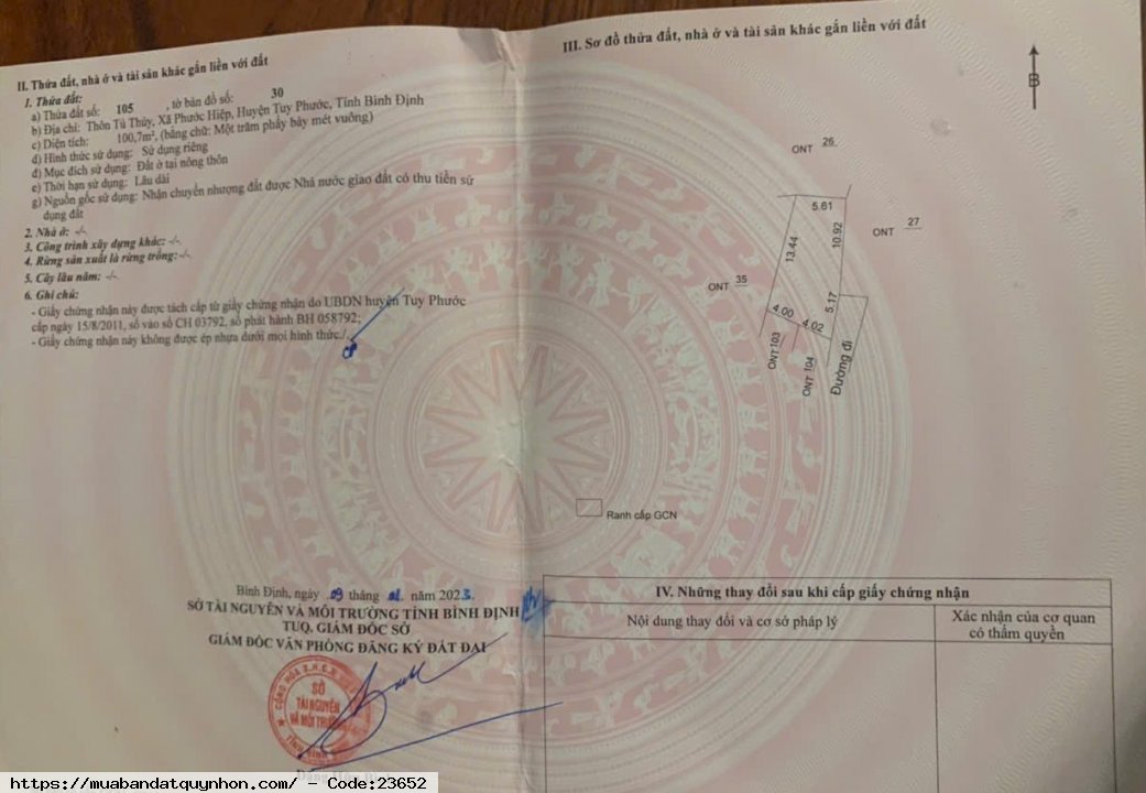 Đất nền giá mềm tại Tuy Phước, Bình Định, cần bán gấp 183.2m², hướng Tây Nam Đất nền giá mềm tại Tuy Phước, Bình Định, cần bán gấp 183.2m², hướng Tây Nam