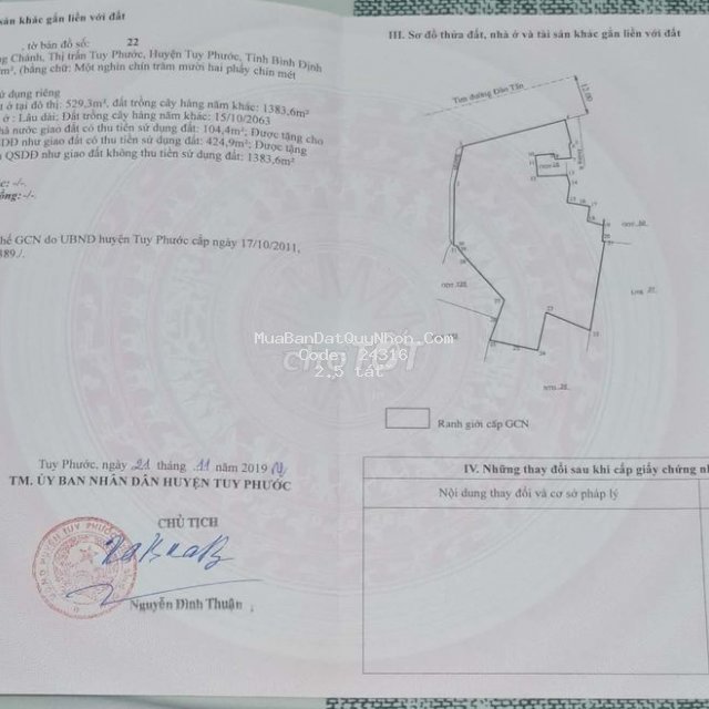1913m² trung tâm tuy phước - có 529m² đất ở - có thể tách lô mặt tiền
