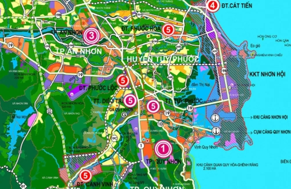 Quy hoạch sử dụng đất huyện Tuy Phước thể hiện một phần trên bản đồ định hướng và phát triển không gian tỉnh Bình Định tới năm 2035